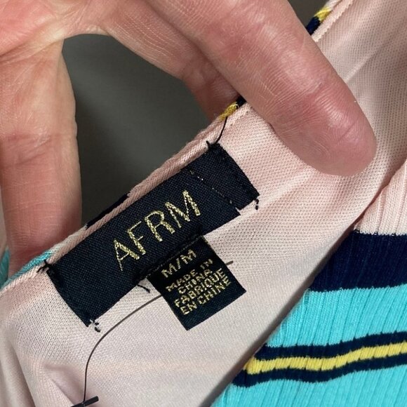NEW Nordstrom AFRM Striped Bodysuit Double V Light Pastel Pink Blue Retro Medium - Picture 4 of 16